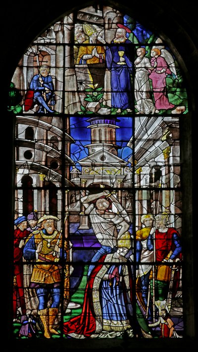 Vetrata raffigurante il Martirio di San Dionigi e Cristo che appare al santo da French School